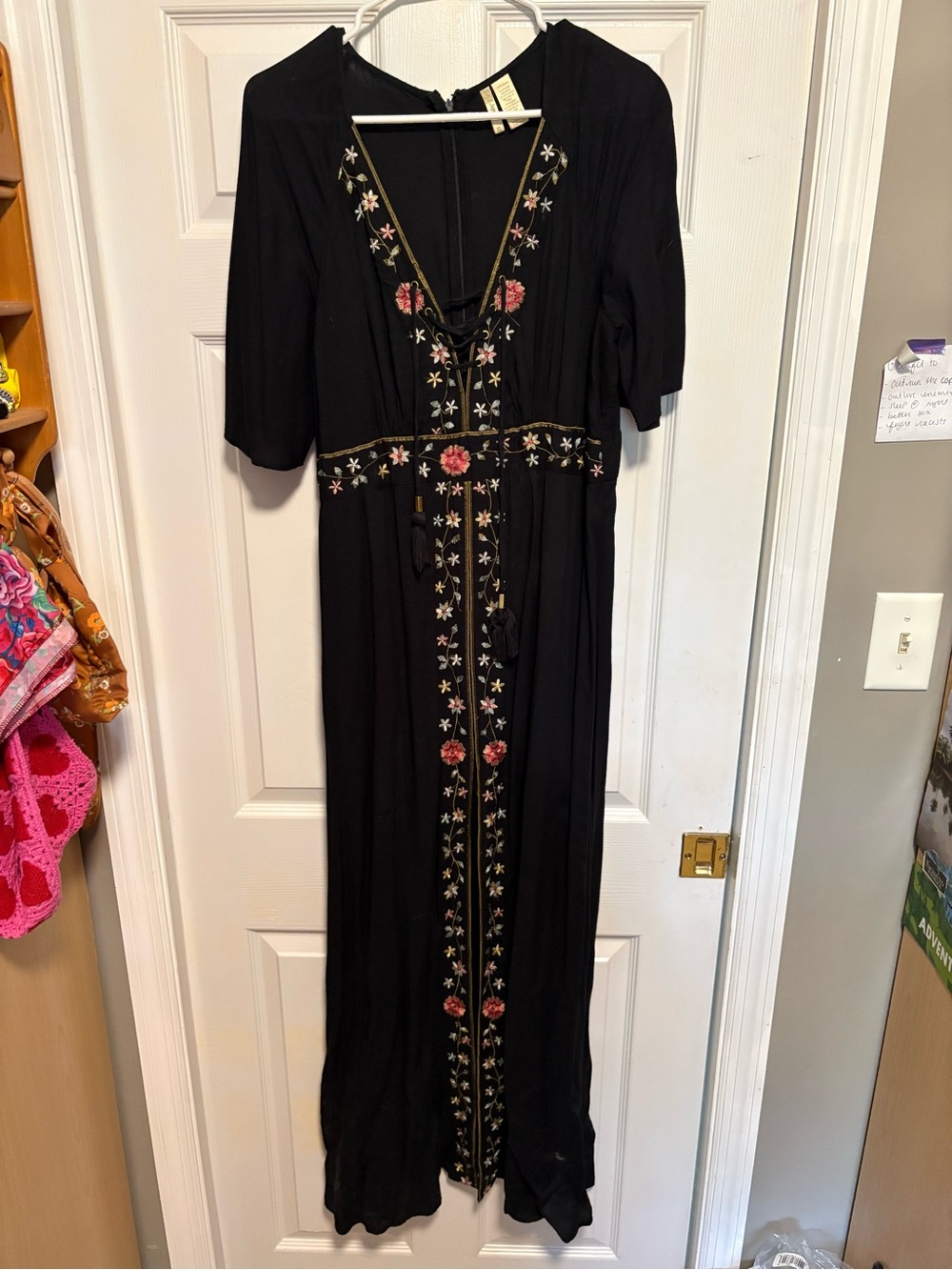 Japna Embroidered Black Floral Maxi Dress